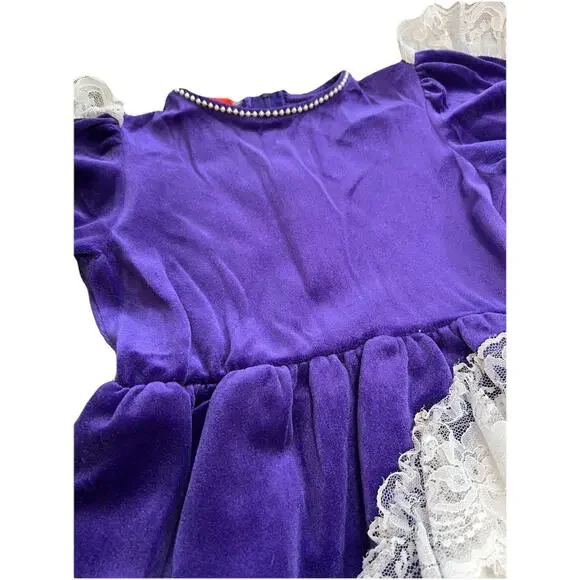Vintage Classmate Fashions Velvet Purple Dress Ruffles Retro Kids Size 6